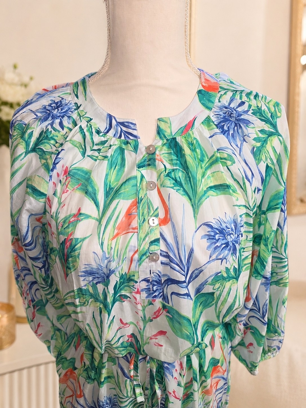 J. McLaughlin Green Multi Tropical Print Long Sleeve Maxi Dress - Picture 3 of 11
